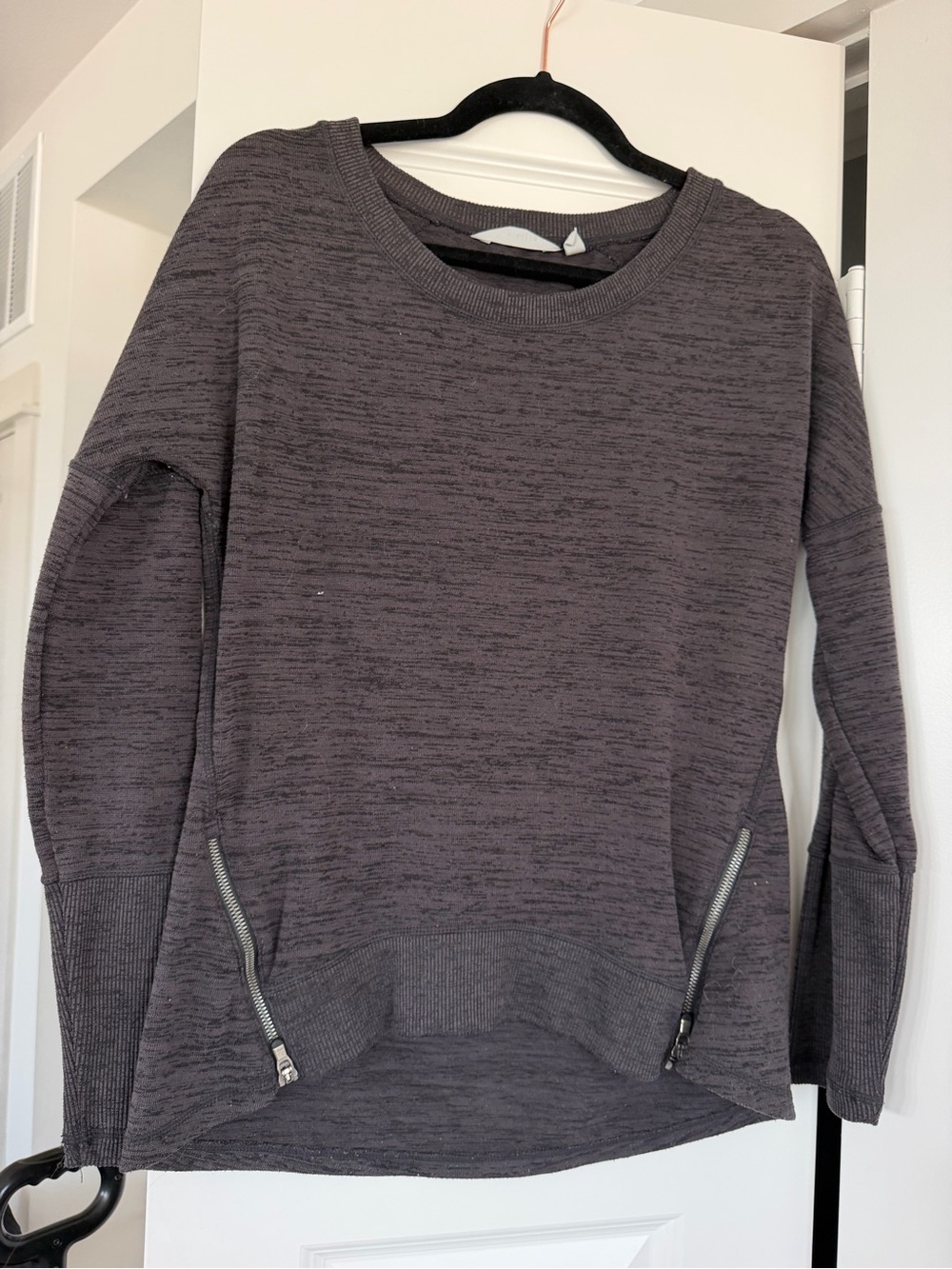Athleta Women's Gray Long-Sleeve Crewneck Sweater with Front Zippers